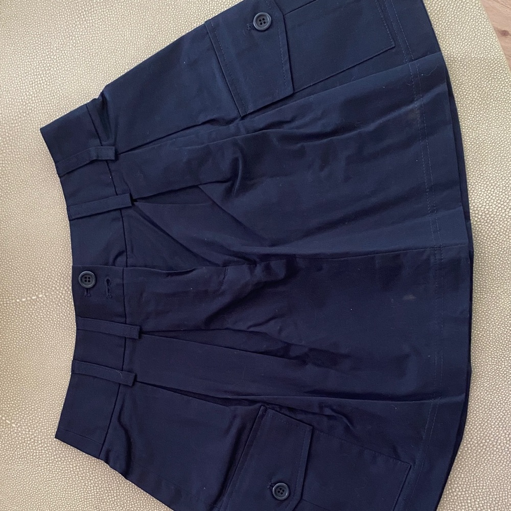 Theory Navy Blue Pleated Skirt with Button Details